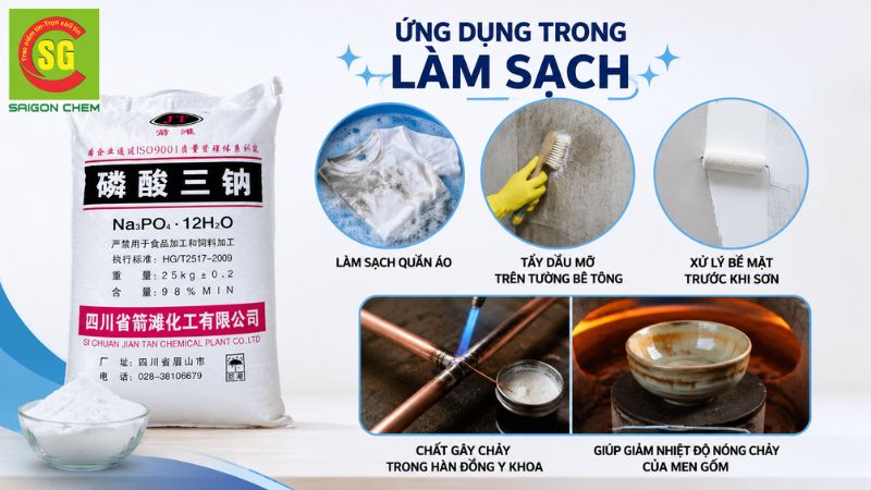 Sodium phosphate ứng dụng l&agrave;m sạch 