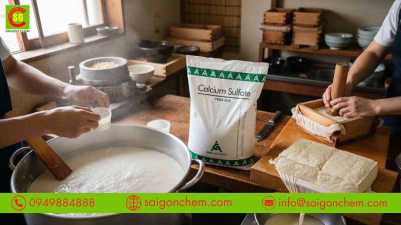  Thạch cao thực phẩm (CaSO4.2H2O) dạng bột mịn, đạt ti&ecirc;u chuẩn d&ugrave;ng trong chế biến