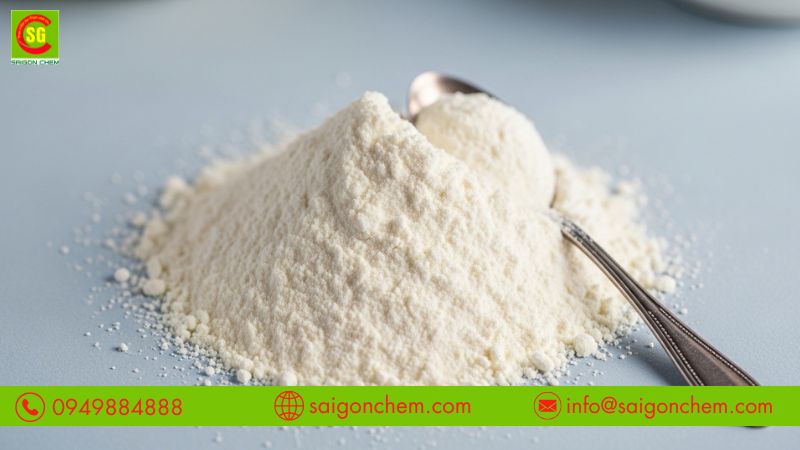 Whole Milk Powder có dạng bột mịn, màu trắng ngà