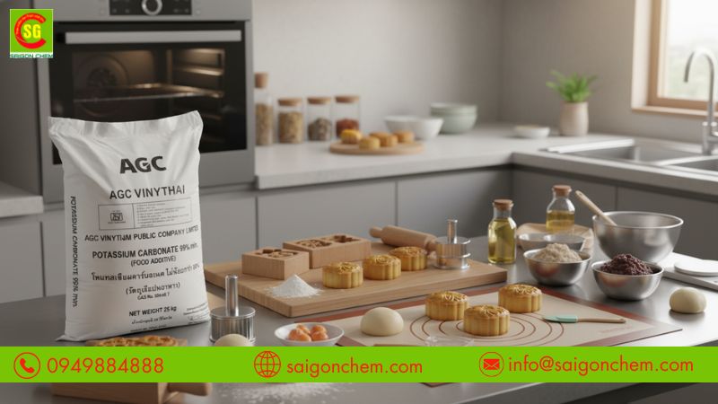 K2CO3 tạo môi trường kiềm cho bột bánh