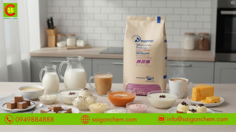 Vai tr&ograve; nguy&ecirc;n liệu whole milk powder trong thực phẩm v&agrave; sản xuất