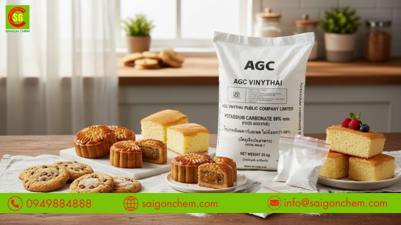 Kali carbonate K2CO3 d&ugrave;ng trong sản xuất b&aacute;nh thực phẩm