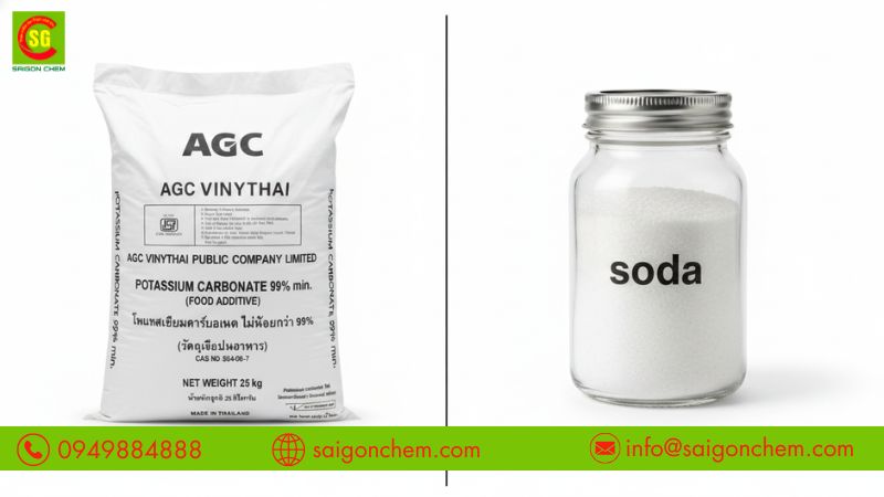 Cấu tr&uacute;c h&oacute;a học K2CO3 v&agrave; Na2CO3 trong thực phẩm