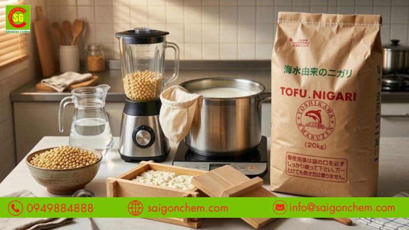 Nguy&ecirc;n liệu v&agrave; dụng cụ cần thiết để l&agrave;m đậu hũ tươi 