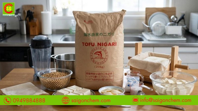 Quy tr&igrave;nh d&ugrave;ng nigari l&agrave;m đậu hũ tươi mềm mịn, &iacute;t t&aacute;ch nước 