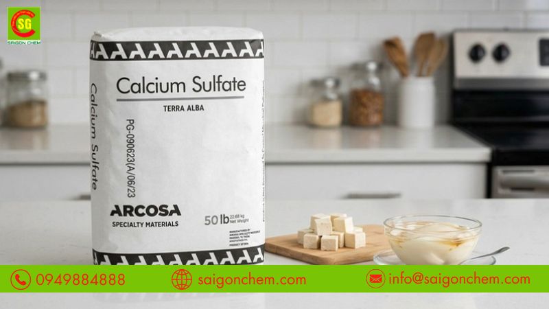 Thạch cao thực phẩm gi&uacute;p đậu hũ săn chắc, dễ định h&igrave;nh 
