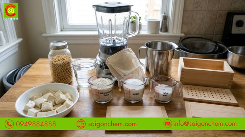 Nguy&ecirc;n liệu cơ bản v&agrave; chất đ&ocirc;ng tụ gi&uacute;p tạo đậu hũ non mềm mịn