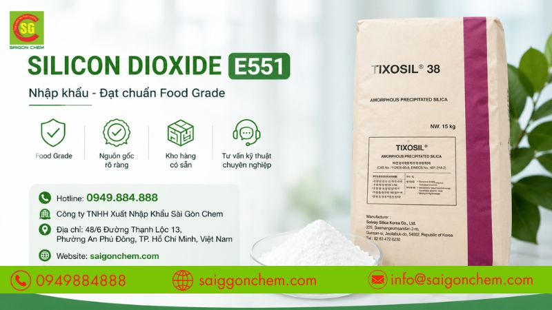 S&agrave;i G&ograve;n Chem cung cấp Silicon Dioxide E551 nhập khẩu, đầy đủ chứng từ.
