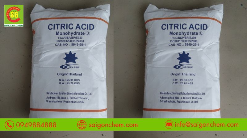 Acid Citric Thái Lan dạng tinh thể trắng, độ tinh khiết cao.