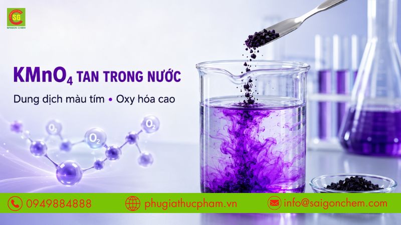 KMnO4 tan trong nước, tạo dung dịch màu tím và có tính oxy hóa cao.