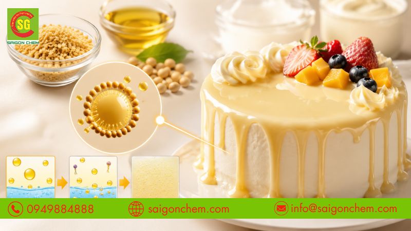 Chất nhũ hóa lecithin trong bánh phủ kem sốt
