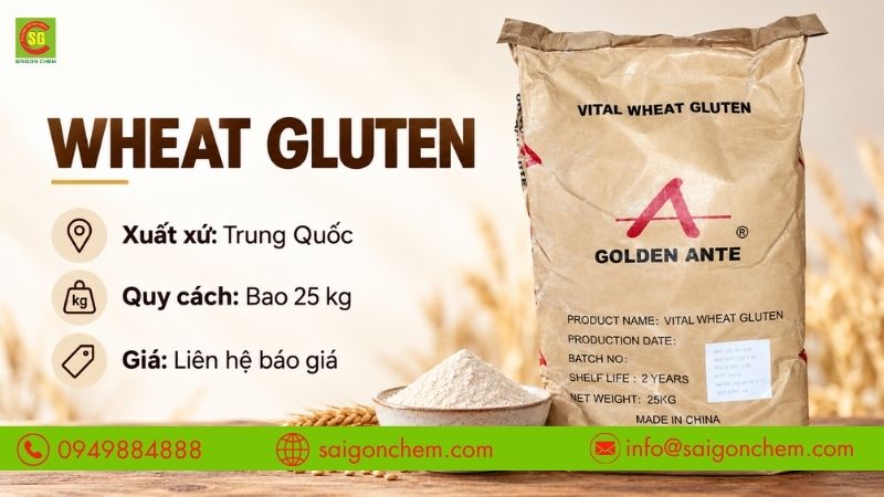 Wheat Gluten xuất xứ Trung Quốc, đóng bao 25kg, phù hợp nhu cầu sản xuất thực phẩm.